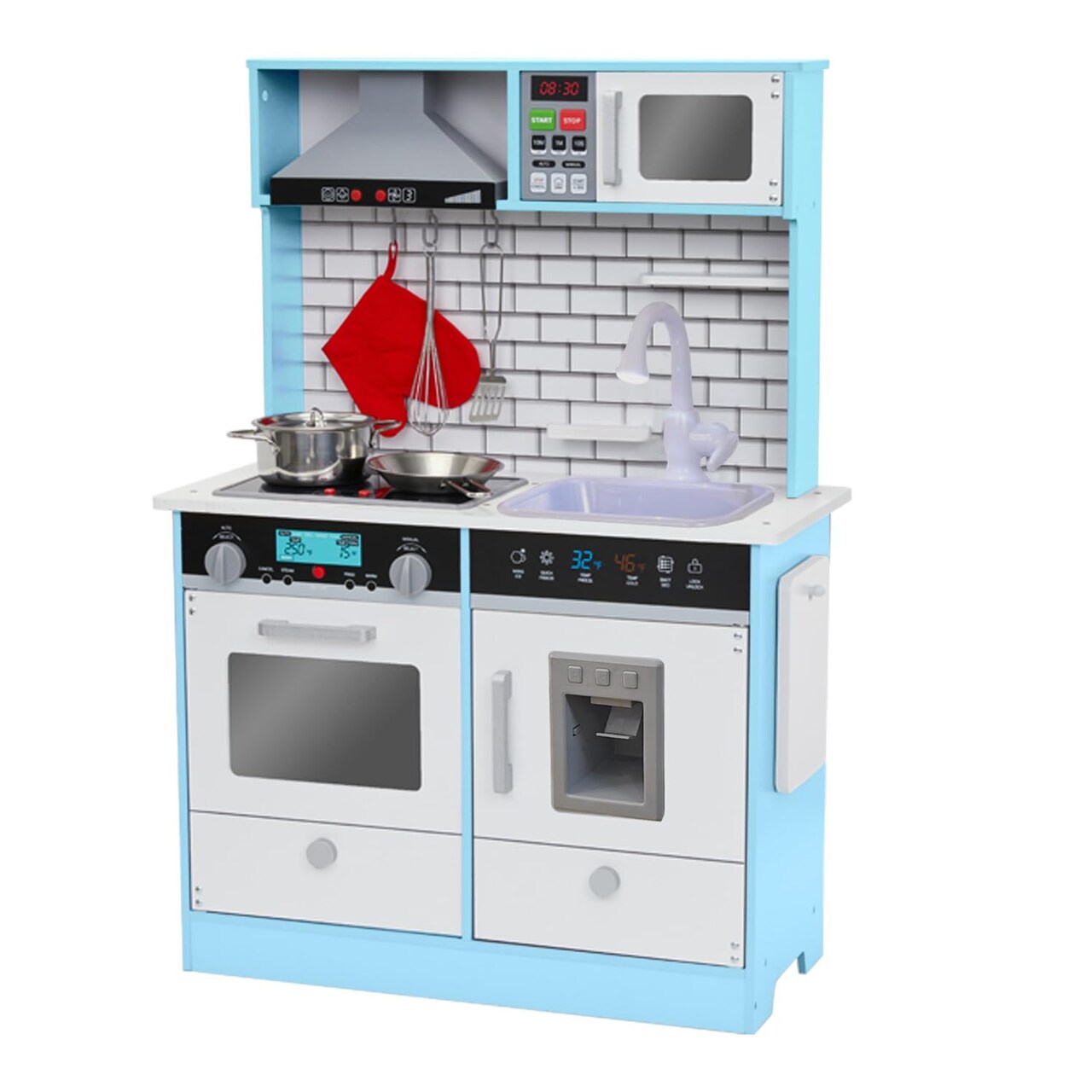 Lil' Jumbl Small Wooden Pretend Play Kitchen Set for Kids with Stovetop, Oven, and Interactive Features